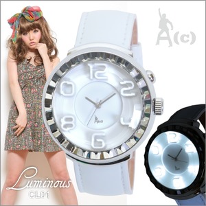 LED搭載で光り輝くおしゃれな3Dデザイン腕時計A(c)Osakawatch LuminousWatch ac-cl01-whiteメンズ＆レディーズ