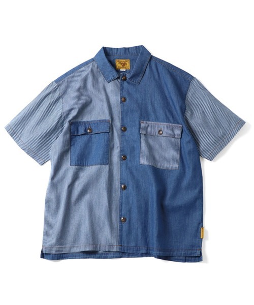 gym master ジムマスター ライトデニムシャツ メンズ 半袖シャツ コットン100％ デニムシャツ ヒッコリー カジュアル アウトドア 春夏 G721751