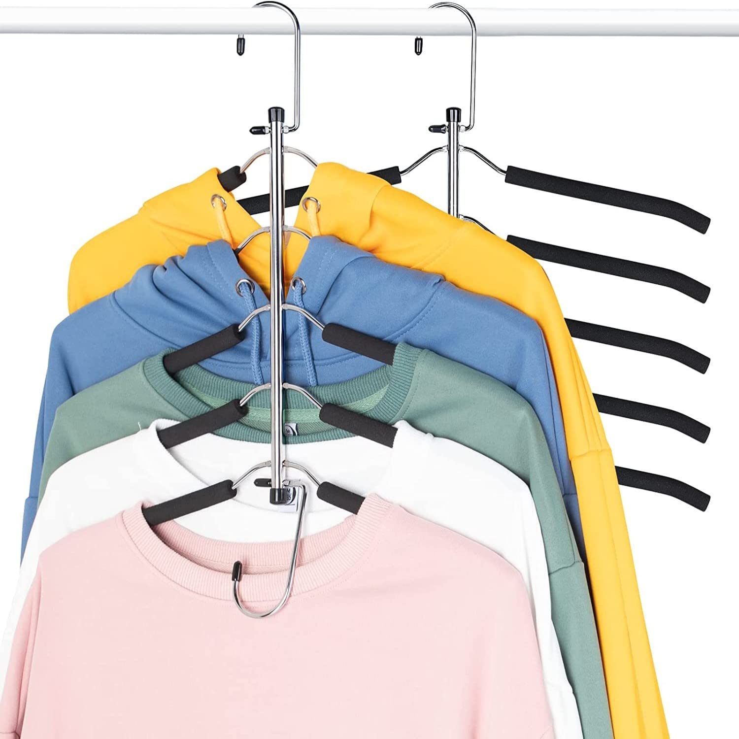 DOIOWN ハンガー かたくずれ防止 収納 滑らないハンガー 洋服収納 ステンレス 跡がつかない ハンガー 縦横両用 360°回転フック ネクタイハンガー 衣類ハンガー 省スペース 押し入れ クローゼット 多機能 ジャケット シャツ 収納 幅40cm 2本組