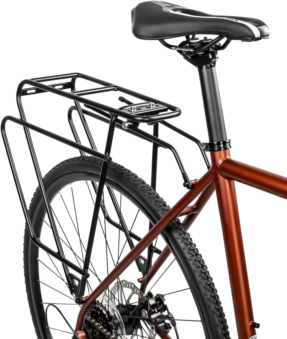 【特価処分】GORIX(ゴリックス)リアキャリア 自転車 キャリア ロードバイク 荷台 クロスバイク リアラック 後つけ 26-29インチ 700c ディスクブレーキ (GRR681) マットブラック カスタム 荷物ラック 自転車キャリア