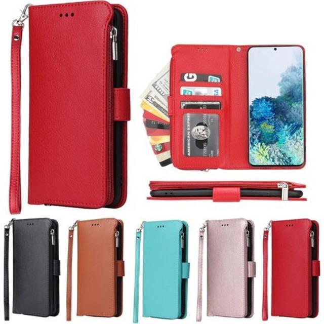 Eastwave サムスン ギャラクシー S20 ケース for Galaxy S20 SC-51A SCG01 ケース 手帳型 for Samsung S20 sc51a 財布型 背面ICカード コインポケット ストラップ付き カード 収納 小銭入れ ファスナーポケット付き PUレザー 5色 レッド 802