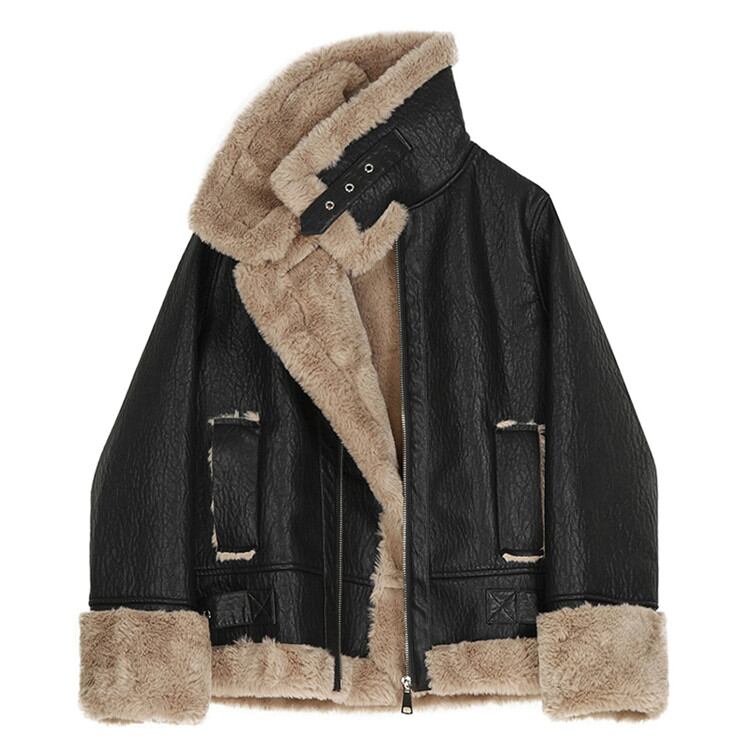 INSおすすめのホットスタイル! 裏起毛 厚手 ジャケット コートジッパー 毛皮の襟 ゆったりするレトロ