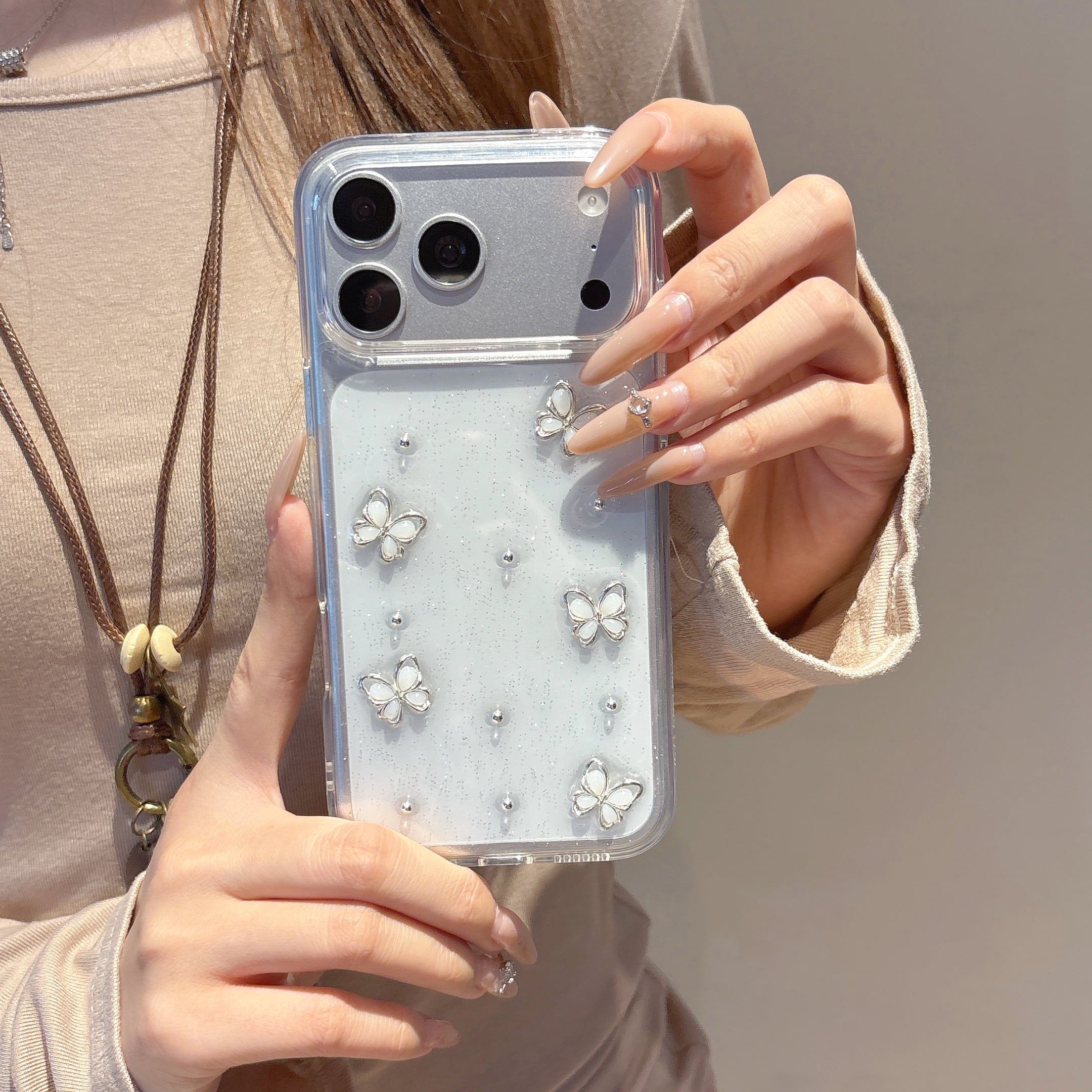 立体 蝶々 iphone 17 16 15 14 13 12 クリアケース おしゃれ ラメ入り