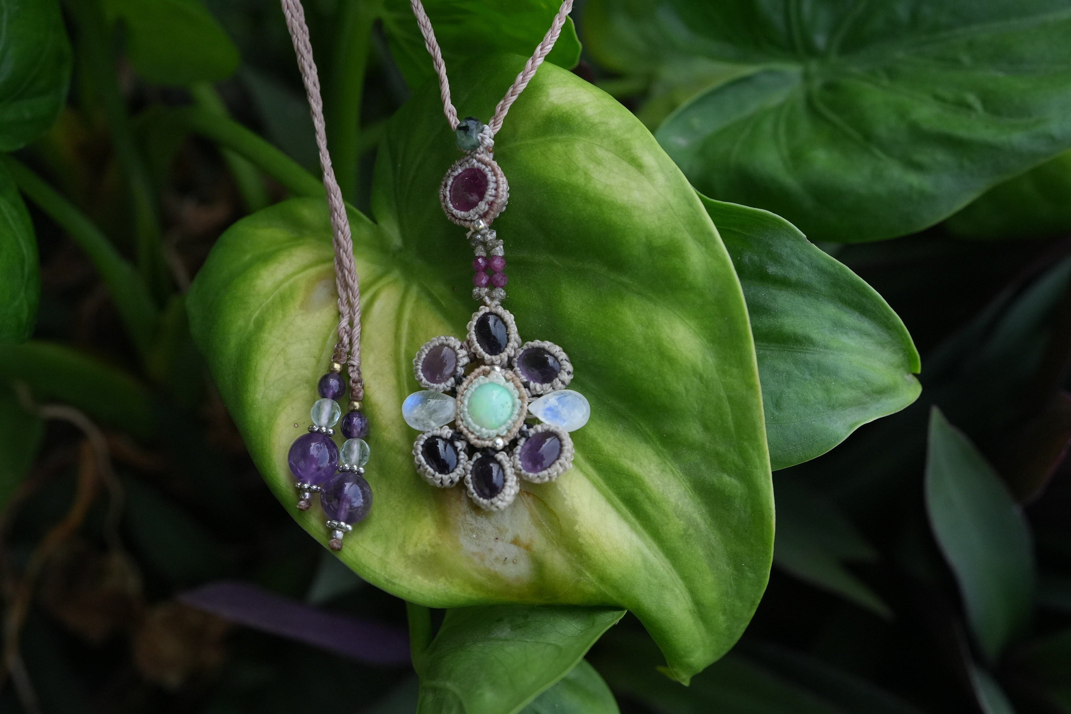 Opal Ruby Diamond Amethyst★マクラメネックレス 2571