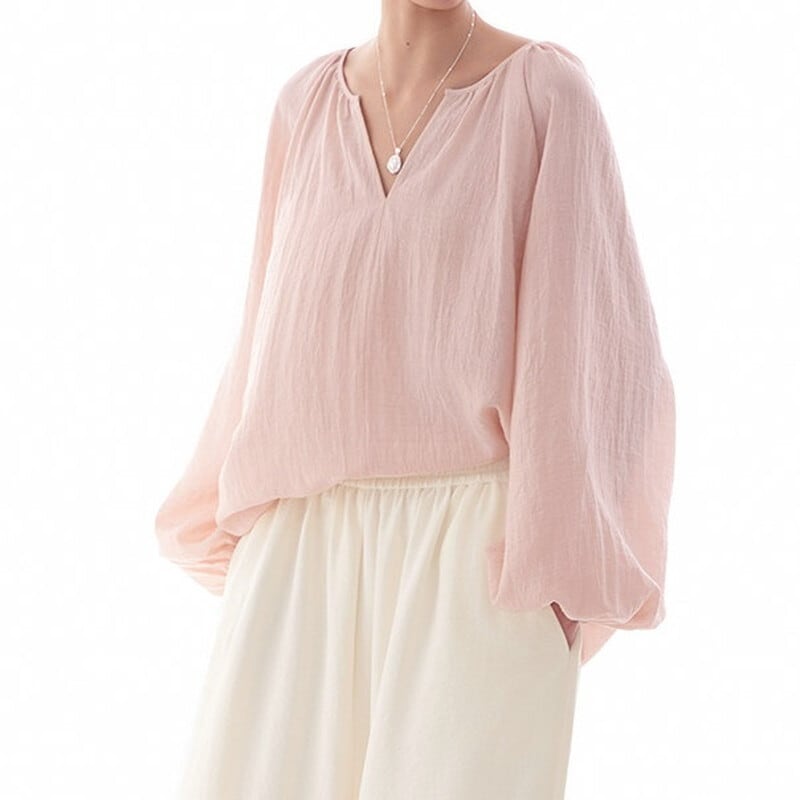 sheer pink gathered blouse 103039