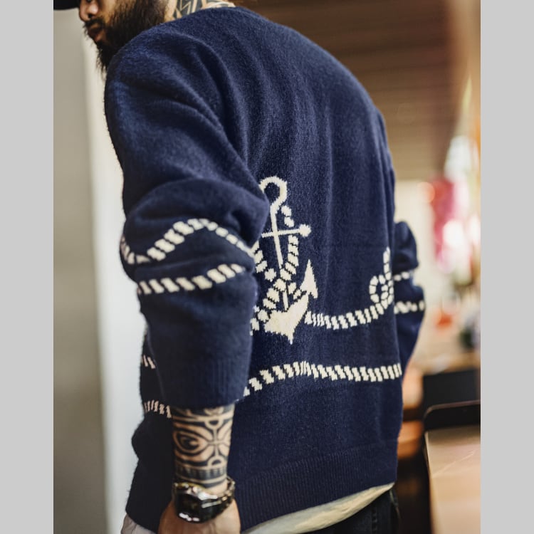 マリンモチーフ クルーネックニット G00225