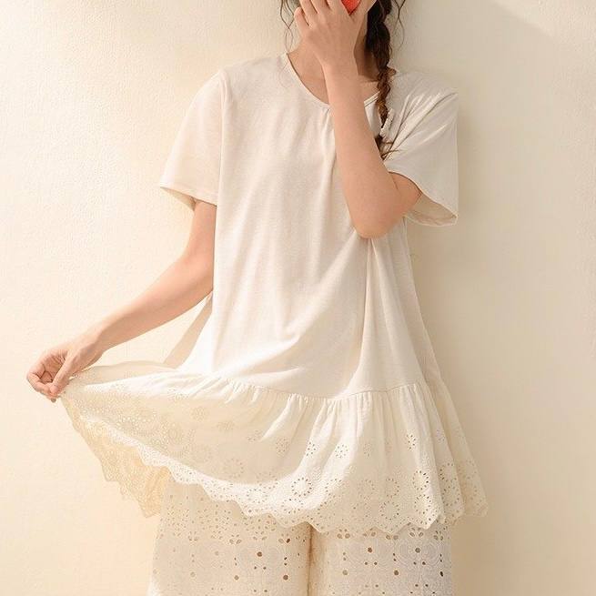 チュニック丈裾レースTシャツ 4col H 260052 | Raglana