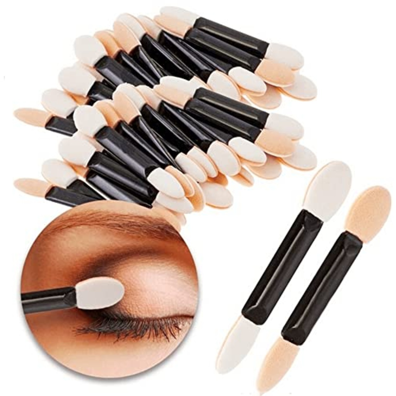 YFFSFDC アイシャドウ ブラシ スポンジチップ 使い捨て ダブル アイシャドウブラシ 100本入り 化粧ツール 携帯便利