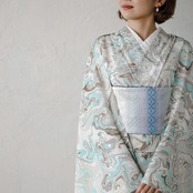 「水鏡」本墨流し柄×ドット　〜洗えるきもの（シルジェリー）〜