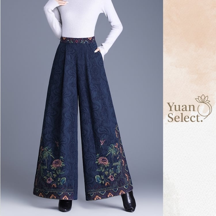 刺繍デザイン　ジャカードワイドパンツ　3カラー　YS00260