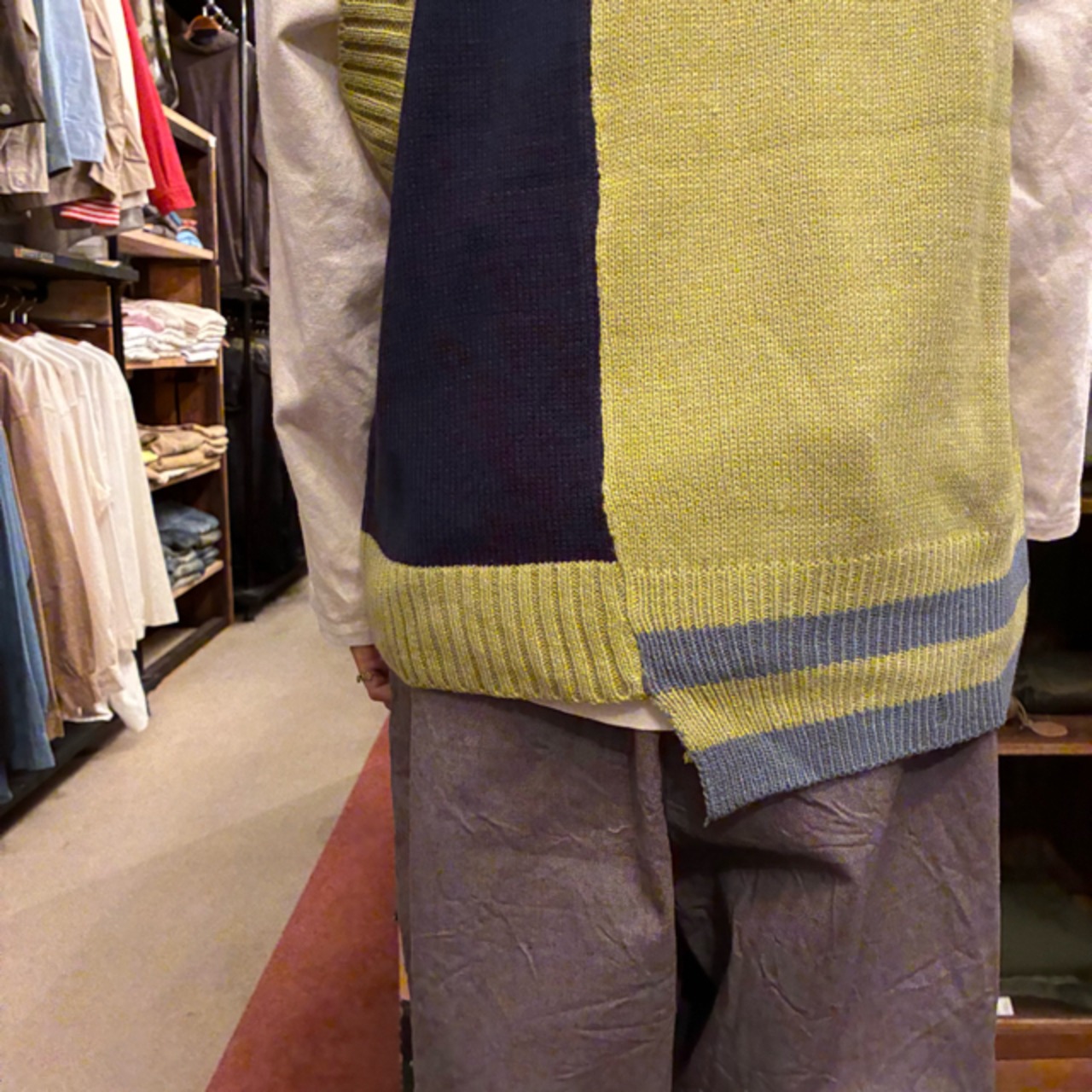 TOPANGA Lady's  Portrait  irregular knit vest　ポートレートイレギュラーニットベスト　グリーン　ゴッホ　羽織　アウター