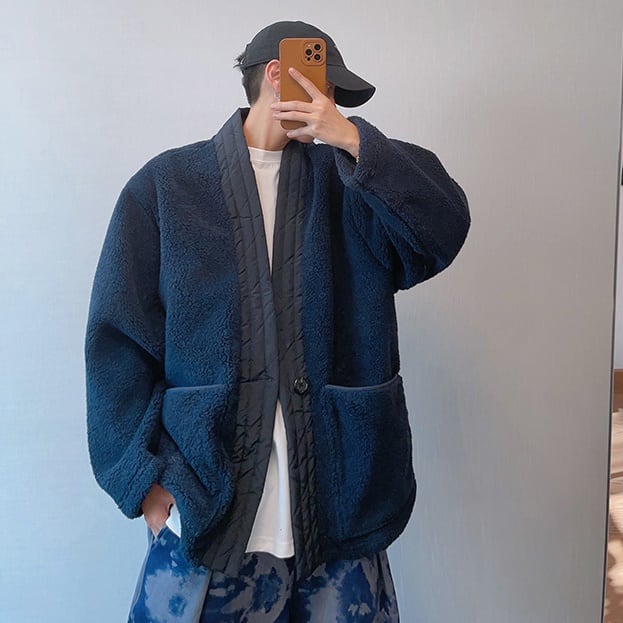 予約販売】ボアブルゾン アウター ネイビー 紺 総ボア もこもこ
