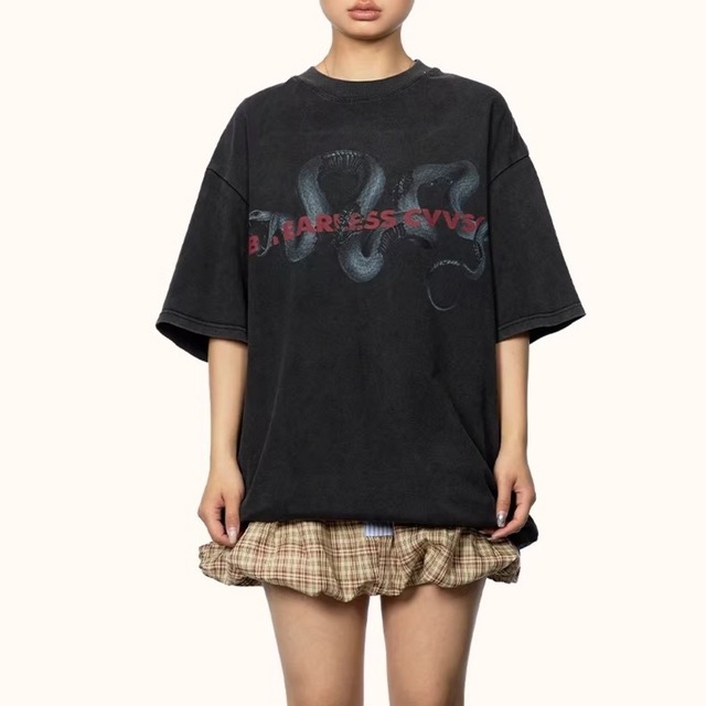スネークグラフィックウォッシュドTシャツ 2col   R02069