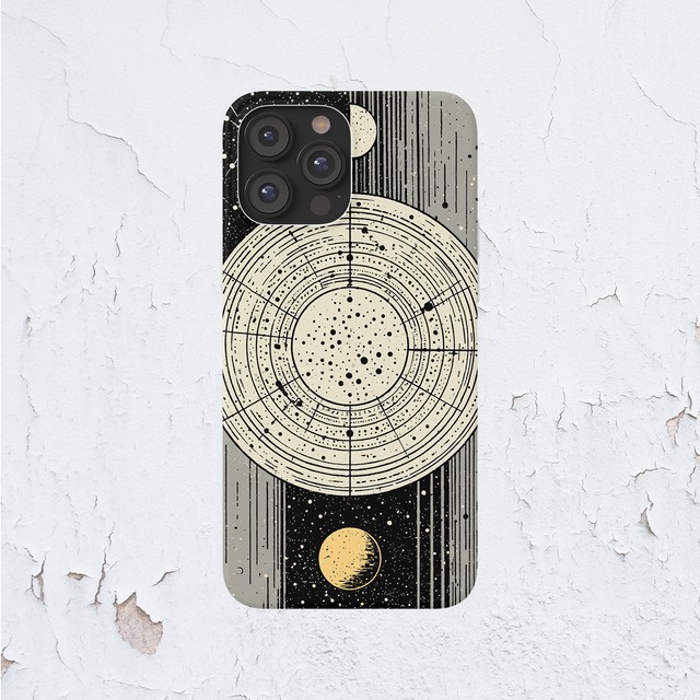 受注生産 iPhoneケース グレー背景の月相天文盤｜天体図 STAR080B