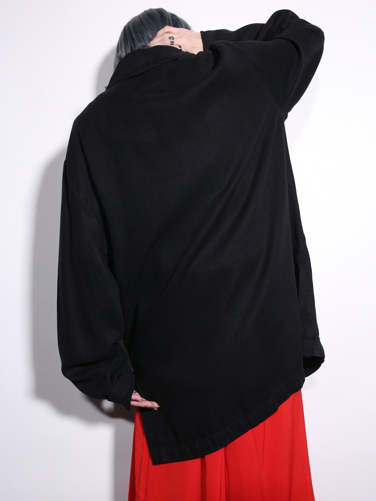 good drape fabric over silhouette china button shirt jacket - 7