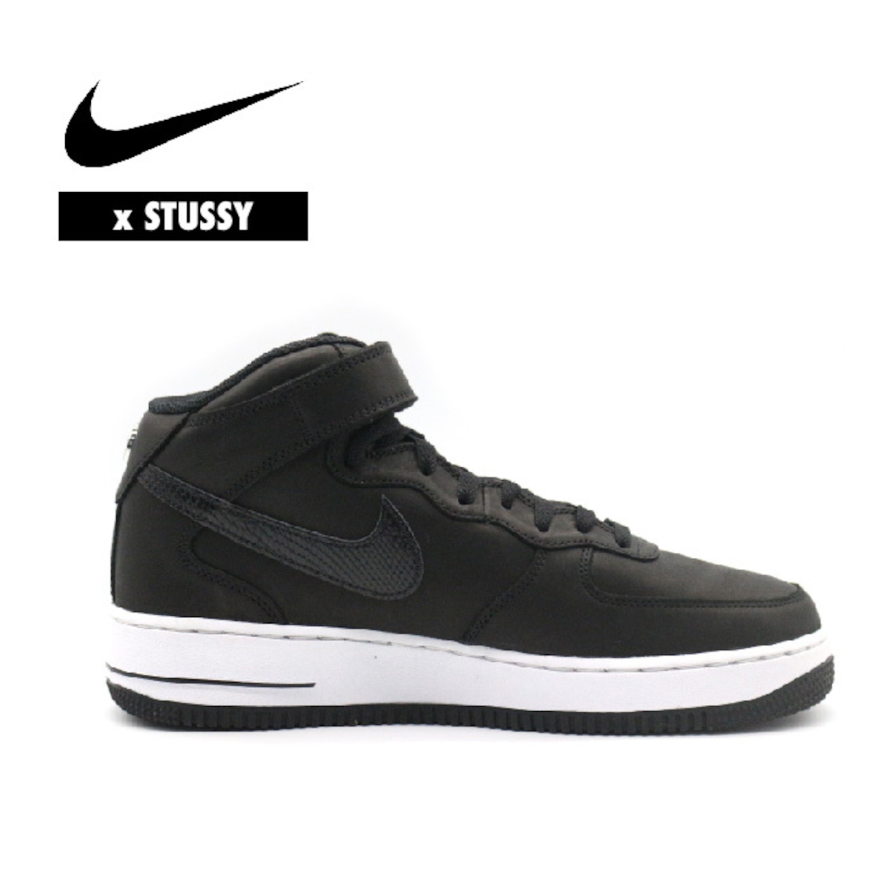 NIKE x STUSSY AIR FORCE 1 '07 MID DJ7840-001 BLACK/ BLACK