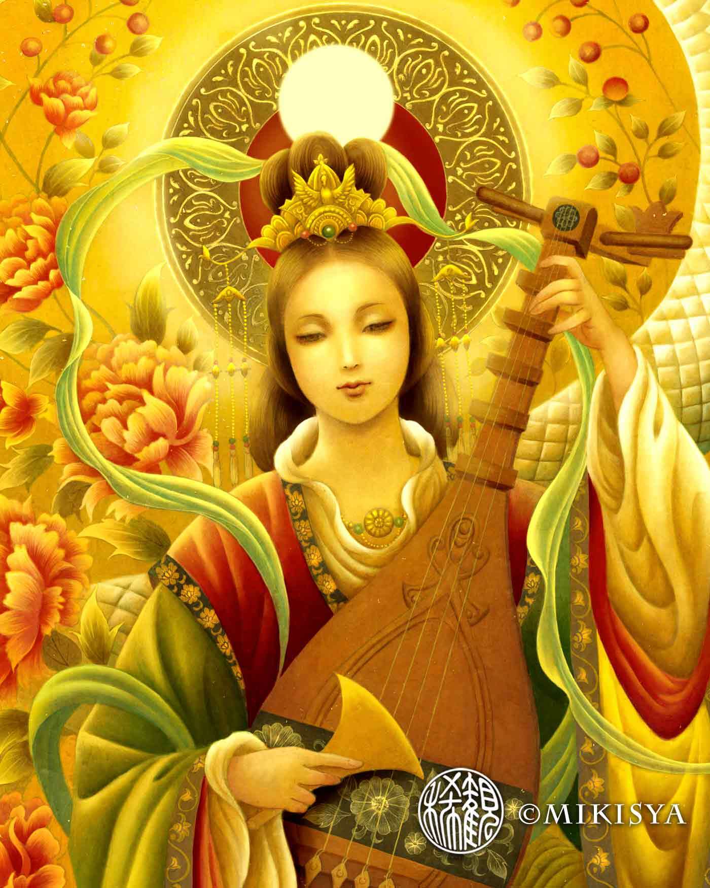 ☆ HaRu 弁財天 神様 1点物 真作 原画 絵画 油絵 ♪ F4 ☆ HaRu 弁財天 神様 1点物 真作 原画 絵画 油絵 ♪ F4 絵画