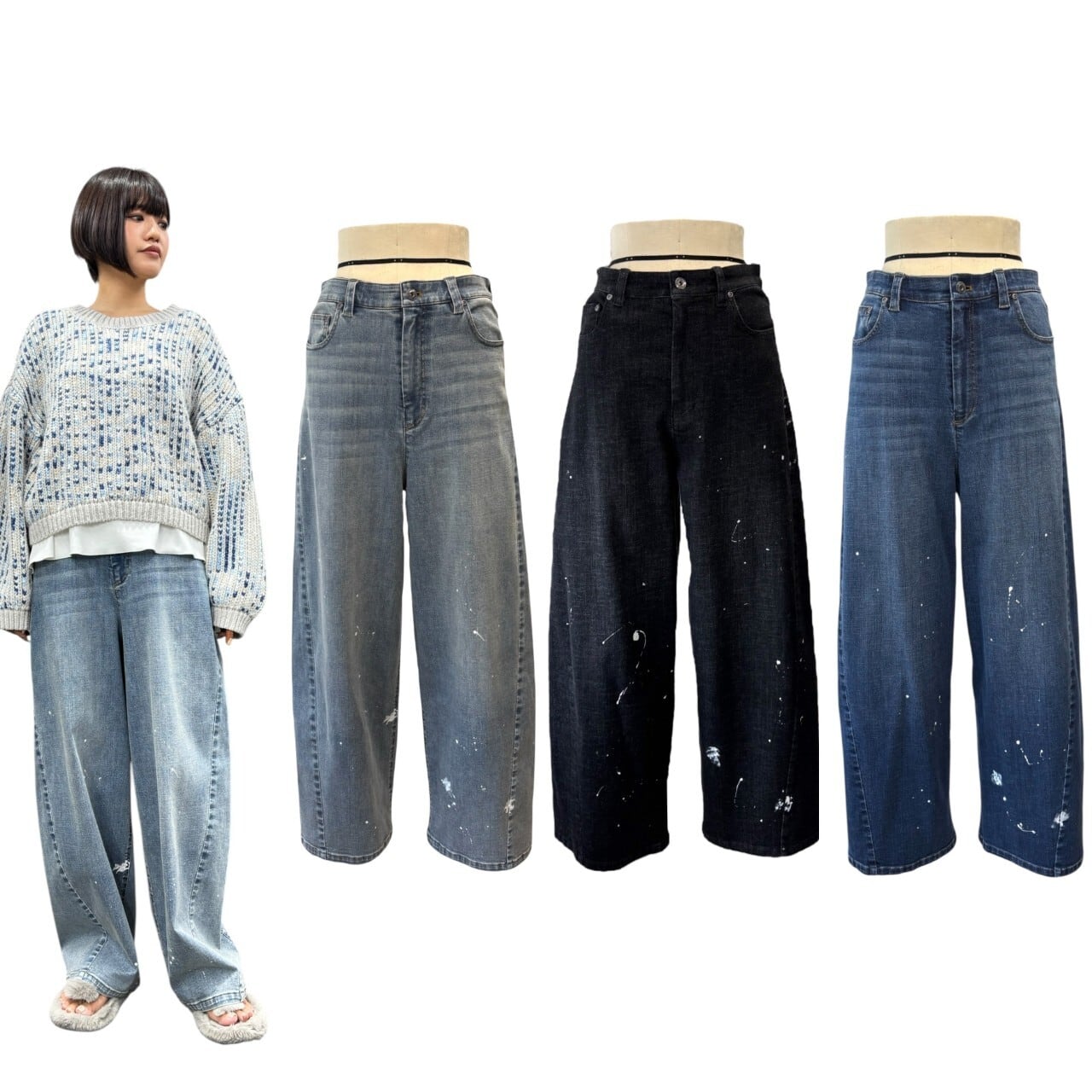 ayane】ペイント加工バレルレッグパンツ 875815 アヤン | red earth