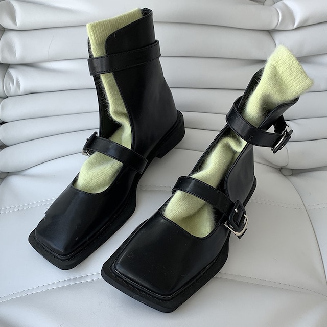 Square to high top buckle shoes
