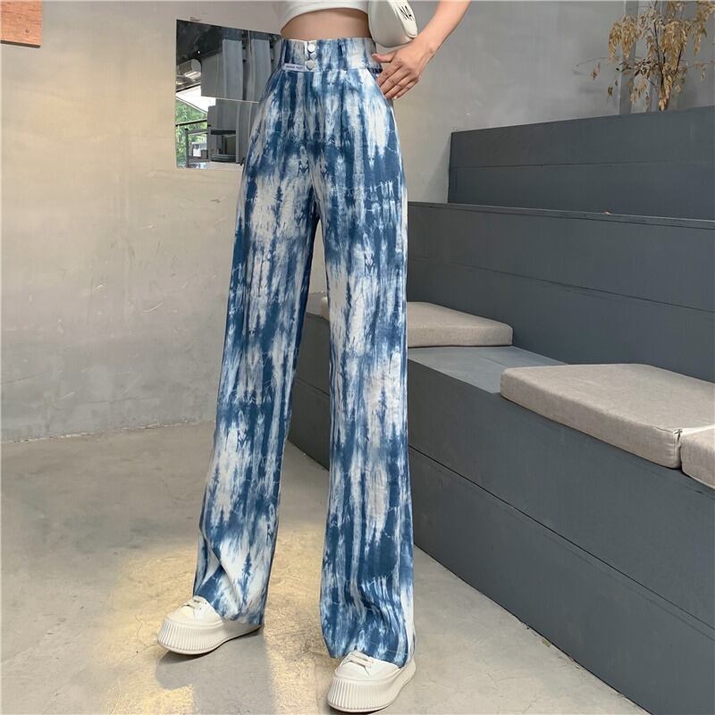 ロングパンツ サマーハイウェストウェストレッドルーズワイドレッグ 夏物 ワイドパンツ YY-ファッション93294325324