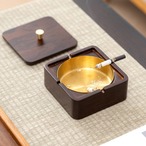 灰皿 木製 蓋付き ウォールナット 卓上 高級 アルミライナー ゴールド 喫煙具 シガレットケース おしゃれ インテリア 和風