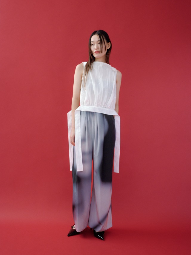RITSUKO KARITA Painted Body Easy Pants〔rich〕（Eclipse green / Shadow black）