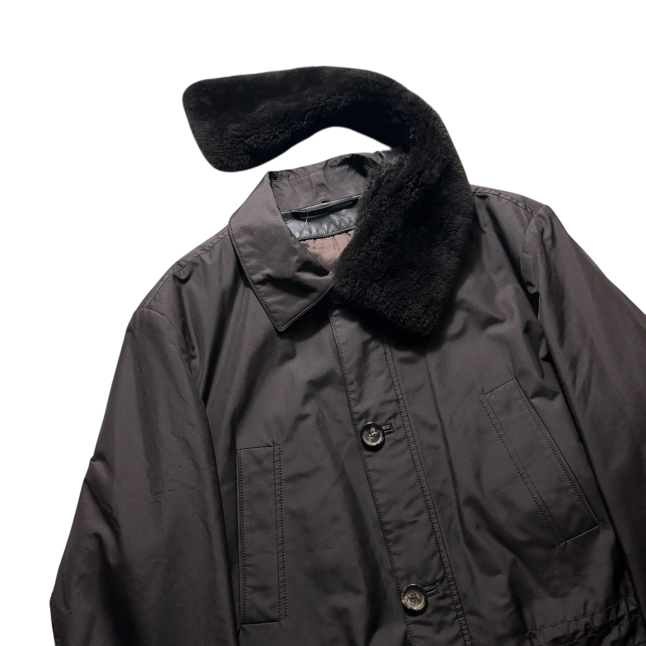 BRIONI silk padding coat with fur