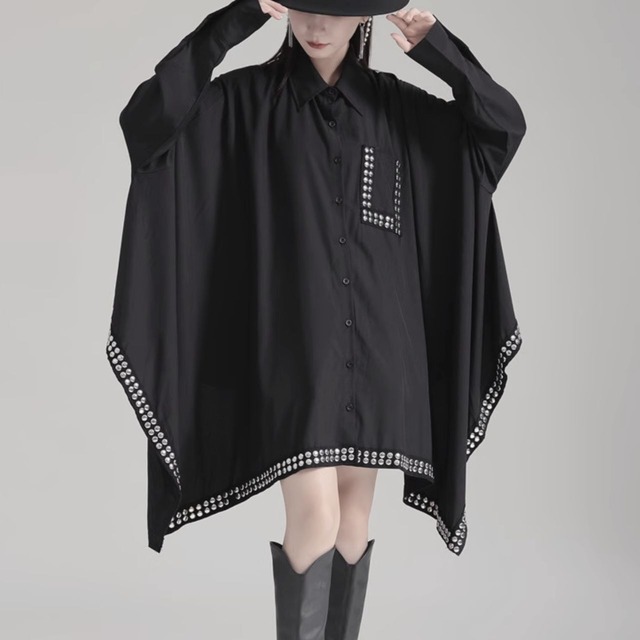 Studs decorated drop shoulder shirt dress C0921