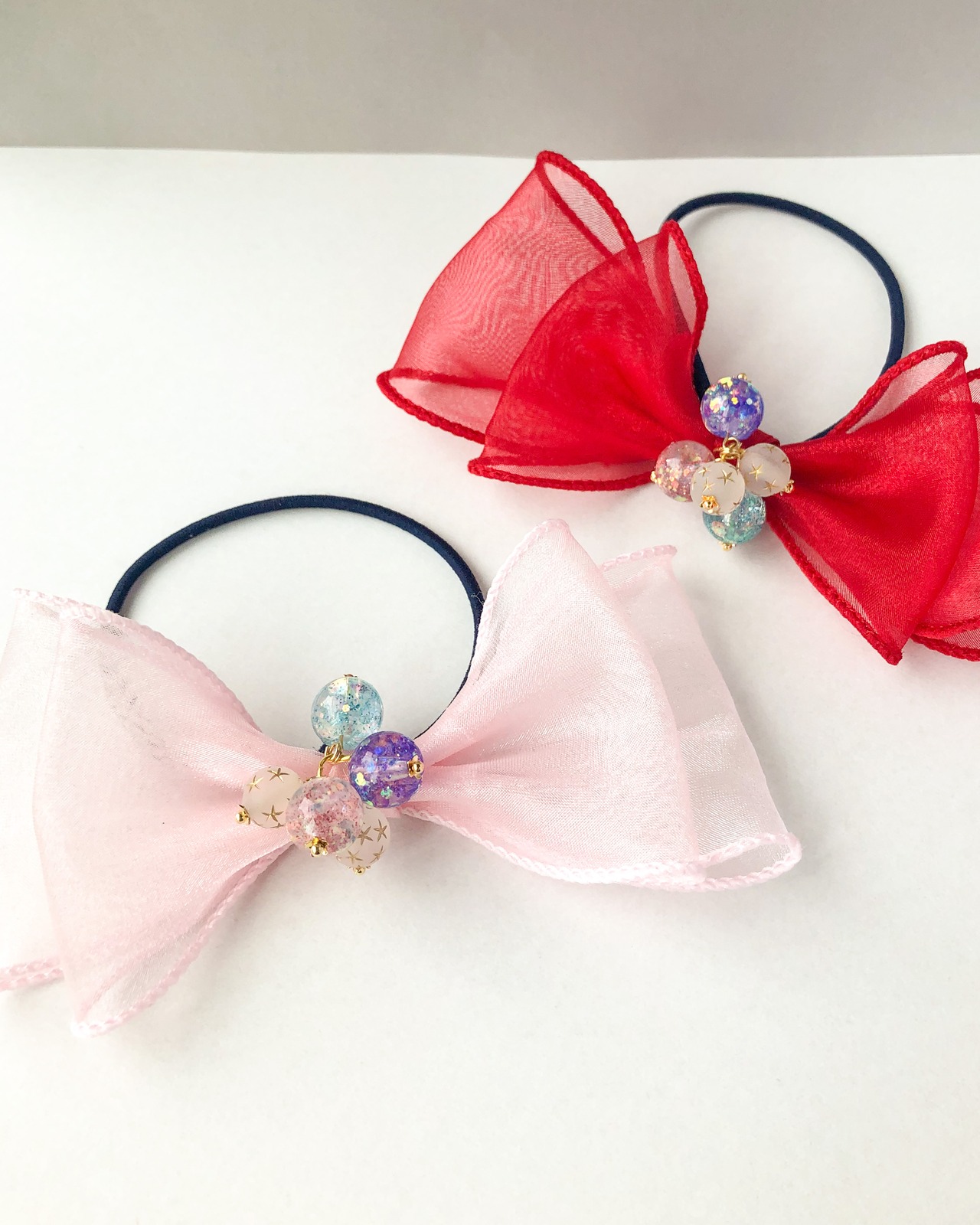 ＊限定7本＊セミオーダー＊オリジナルレジンビーズ＊リボンヘアゴム＊の画像02