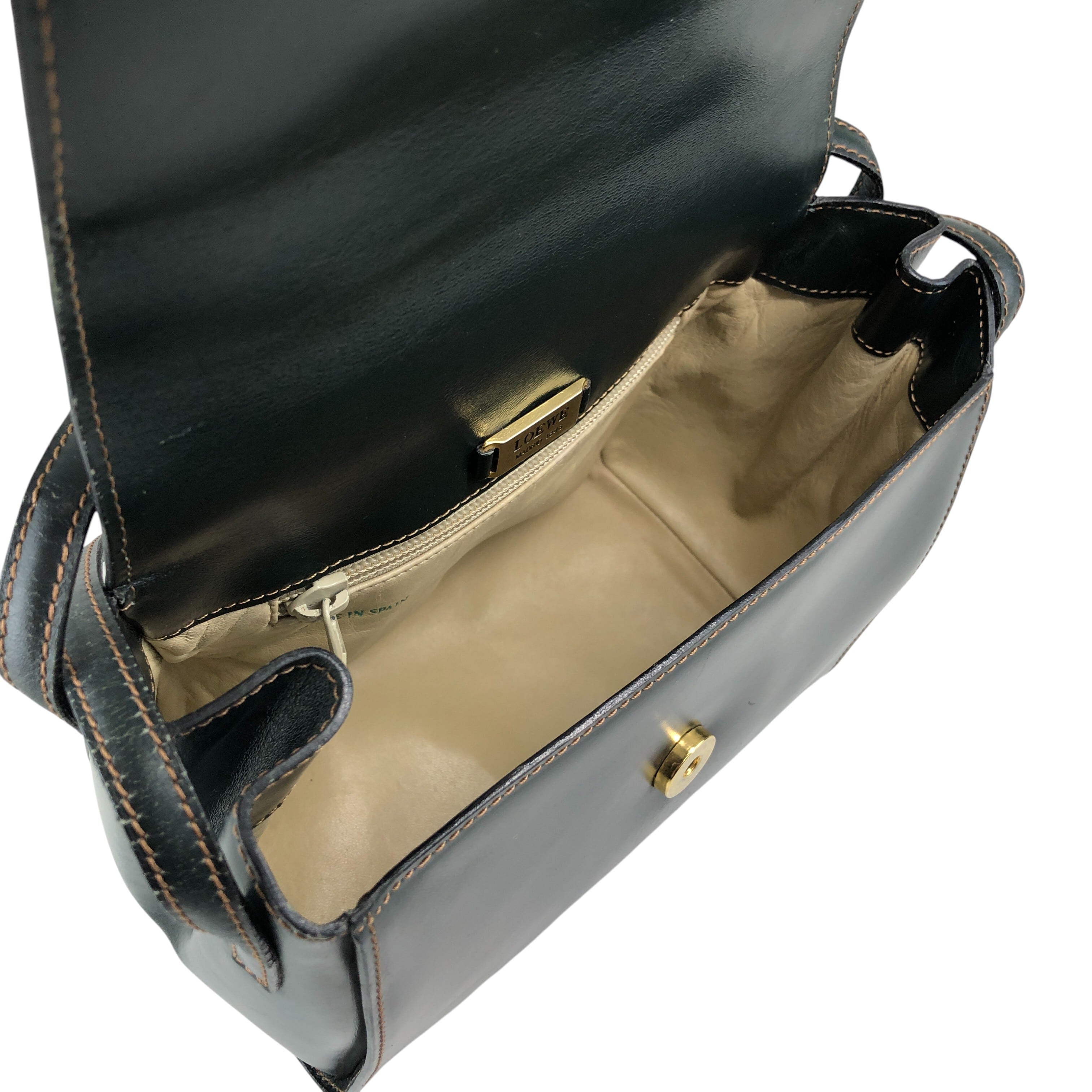 ヴィンテージロエベ　ショルダーバッグ LOEWE ロエベ ショルダーバッグ ダークグリーン ロゴ レザー vintage