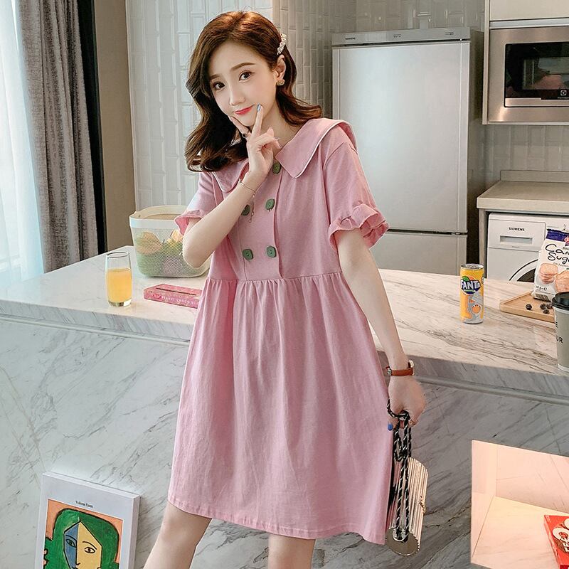 【新作】【送料無料】 マタニティウェア2020夏の新しいスタイルの綿とリネンの人形の襟のルーズドレス コットン サマー 夏物 expec216388273061