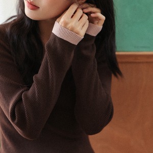 v-neck contrast rib knit　J00382