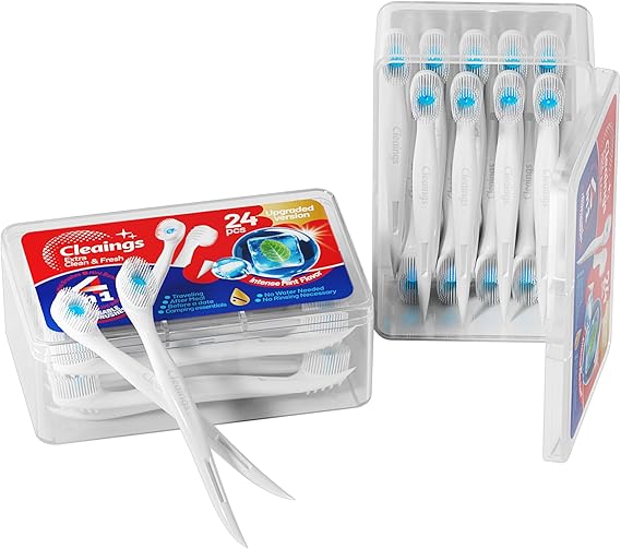 cleaings 4-in-1 使い捨て歯ブラシ 24本 柔らかブラシ 水不要 歯磨き粉