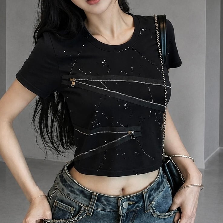 asymmetry zip cropped tops / l0592