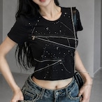 asymmetry zip cropped tops / l0592