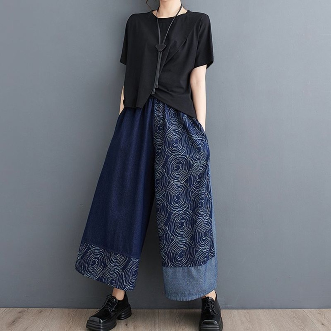 渦巻き柄 ワイドパンツ  00038