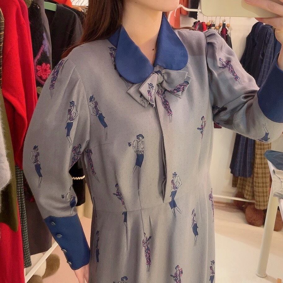 lady pink dot navy cuffs one-piece