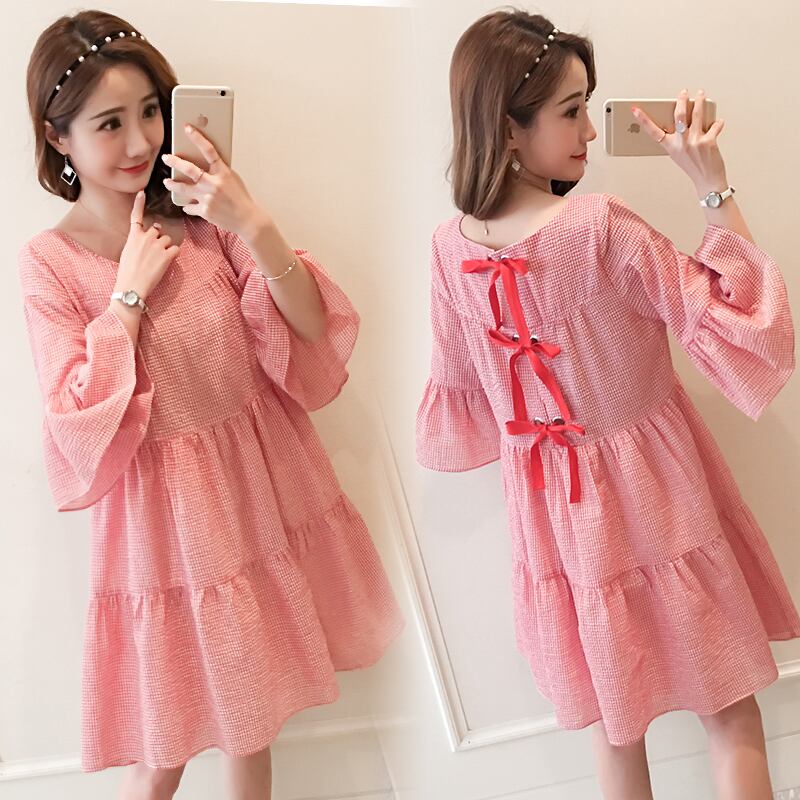 【新作】【送料無料】 2019サマーマタニティドレスウーマンキュートチェック柄ラージサイズドレス妊婦AラインラージサイズMD-00810 大きめサイズ 大人ガーリー スウィート カジュアル 夏物 AL expec361233964487