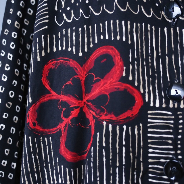 flower dark art pattern open collar shirt jacket