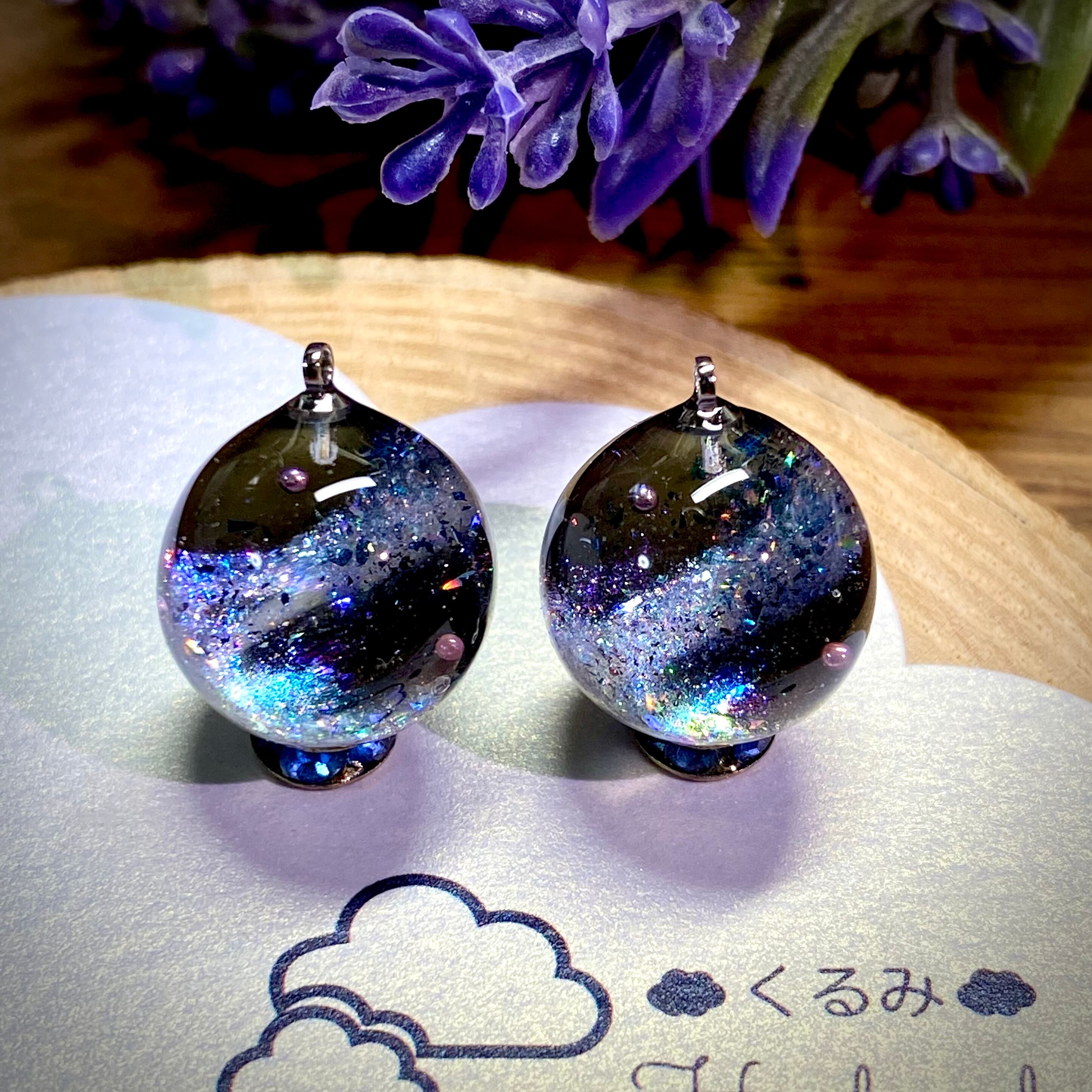 レジンピアス イヤリング 銀河 天の川 まん丸 15mm