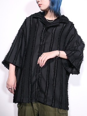 XXL fringe stripe open collar shirt