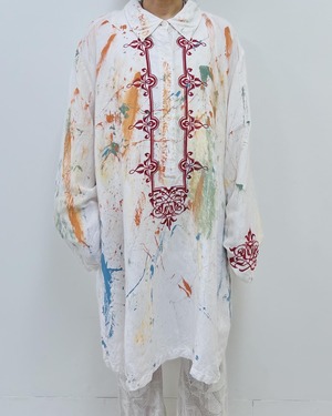 90s embroidery linen shirt dress "abstract"