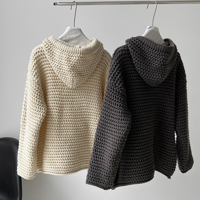 chunky knit hoodie　J00285