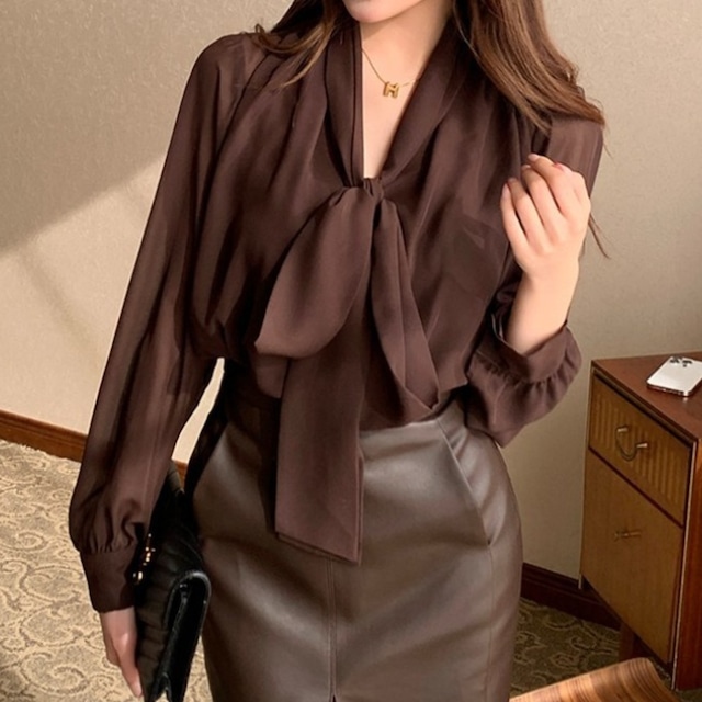 V neck elegant mesh sleeve slim shirt