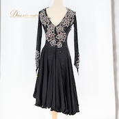社交ダンス 衣装 ラテン ドレス ワンピース ラテンドレス 黒 デモ 競技 パーティ 発表会 花 刺繍 GRANT ブラック系 おしゃれ 上品 競技用 レディース フォーマル エレガント 舞台衣装 ダンス衣装 発表会用 ステージ用