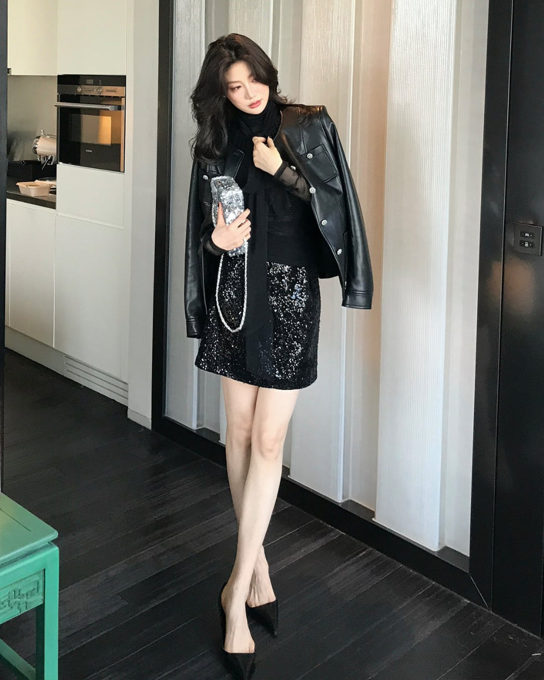 スパンコールハイウエストミニスカート A25533