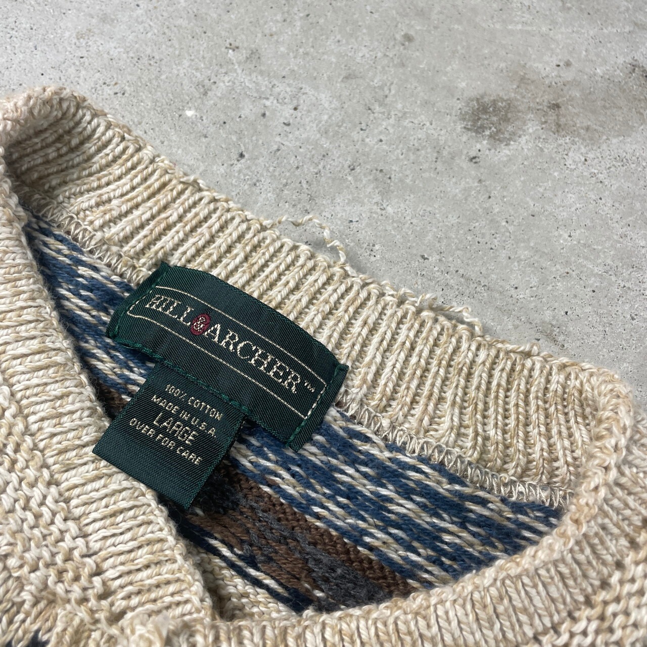 90年代 USA製 HILL&ARCHER コットンニットセーター ヘンリーネック 