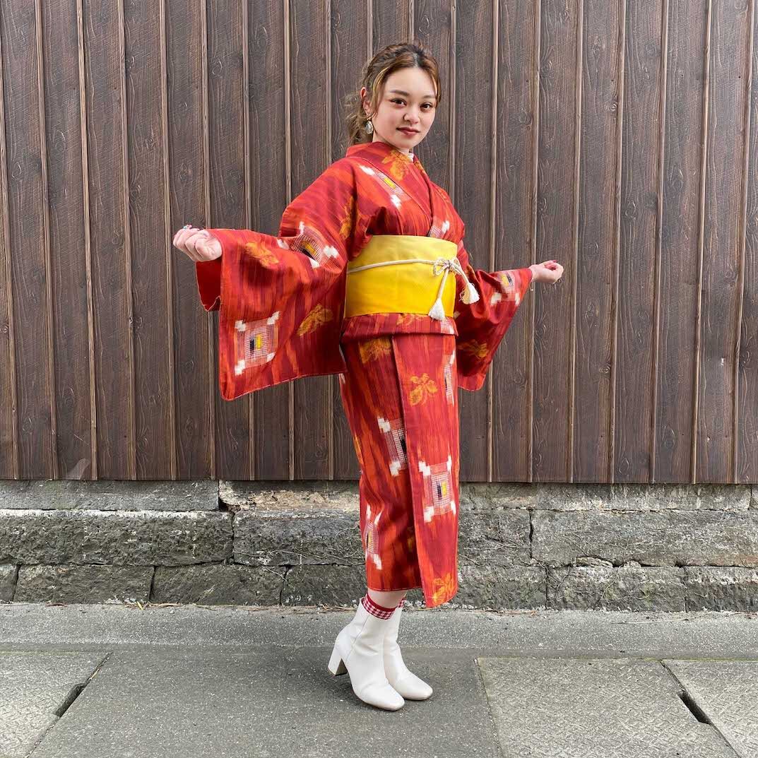 880】半幅帯 えんじ ゴールド 着物 小紋・紬やリメイク 初心者などにも 