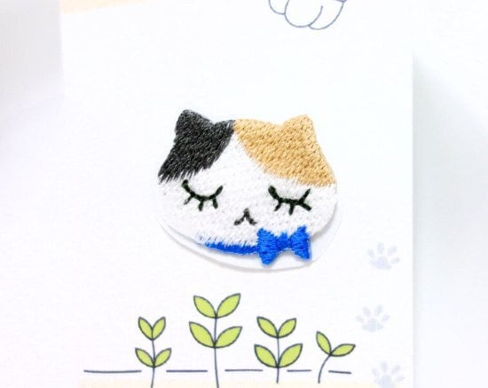 シールにもなる猫の刺繍ワッペン◆ねこだるま　ミケ