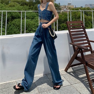 デニム セットアップ ツーピース ビスチェ キャミソール ワイドレッグ デニムパンツ ハイウエスト カジュアル ストリート 個性的 着回し 春 夏 A3273 Macaron デニム セットアップ ツーピース ビスチェ キャミソール ワイドレッグ デニムパンツ ハイウエスト カジュアル ストリート 個性的 着回し 春 夏 A3273 Macaron